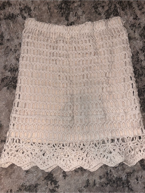Adiva Dresses & Skirts - Adiva Cream Crochet Skirt with Lace Hem